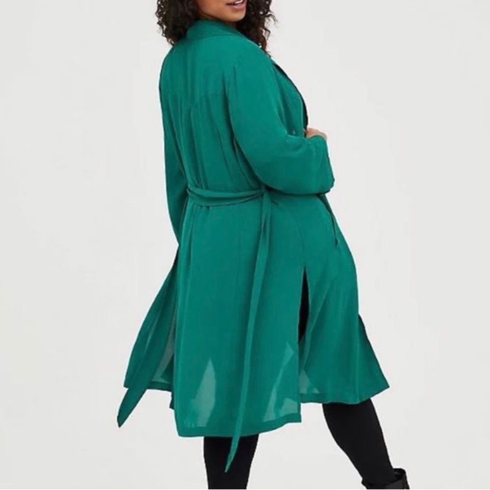 Torrid Teal/Green Long Belted Trench Coat - Picture 4 of 4